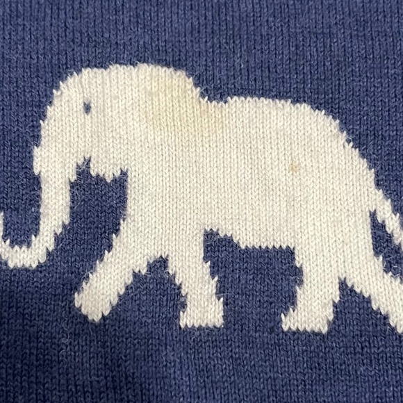 Talbots Navy Blue Short Sleeve Sweater – White Elephant Print – Size M - Picture 8 of 11